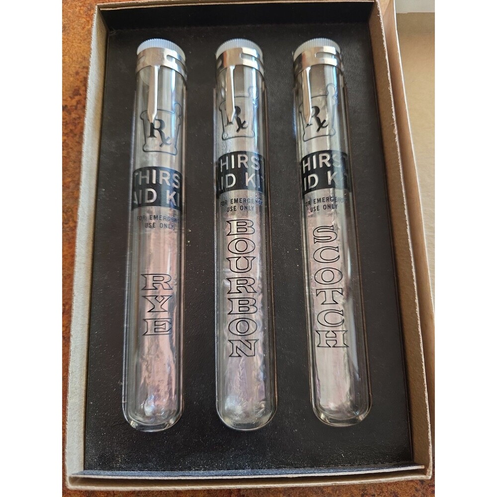 For Emergency Use Thirst Aid Kit Vintage Barware 3 Glass Vials w/Stoppers - Picture 2 of 5